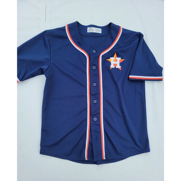 Houston Astros Jersey Youth XL-14/16 Blue MLB Baseball Button Front Piping Kids - Picture 1 of 4